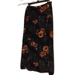 Vintage 90's Kathie Lee black maxi skirt with a brown and white floral print